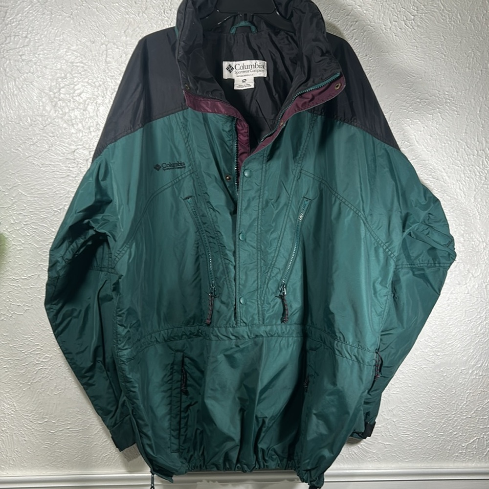 Columbia Men's Forest Green Windbreaker Jacket Hooded 
3/4 Zip XXL Unisex Style